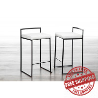Lumisource B26-FUJI BK+VW2 Fuji Contemporary Stackable Counter Stool in Black with White Velvet Cushion - Set of 2